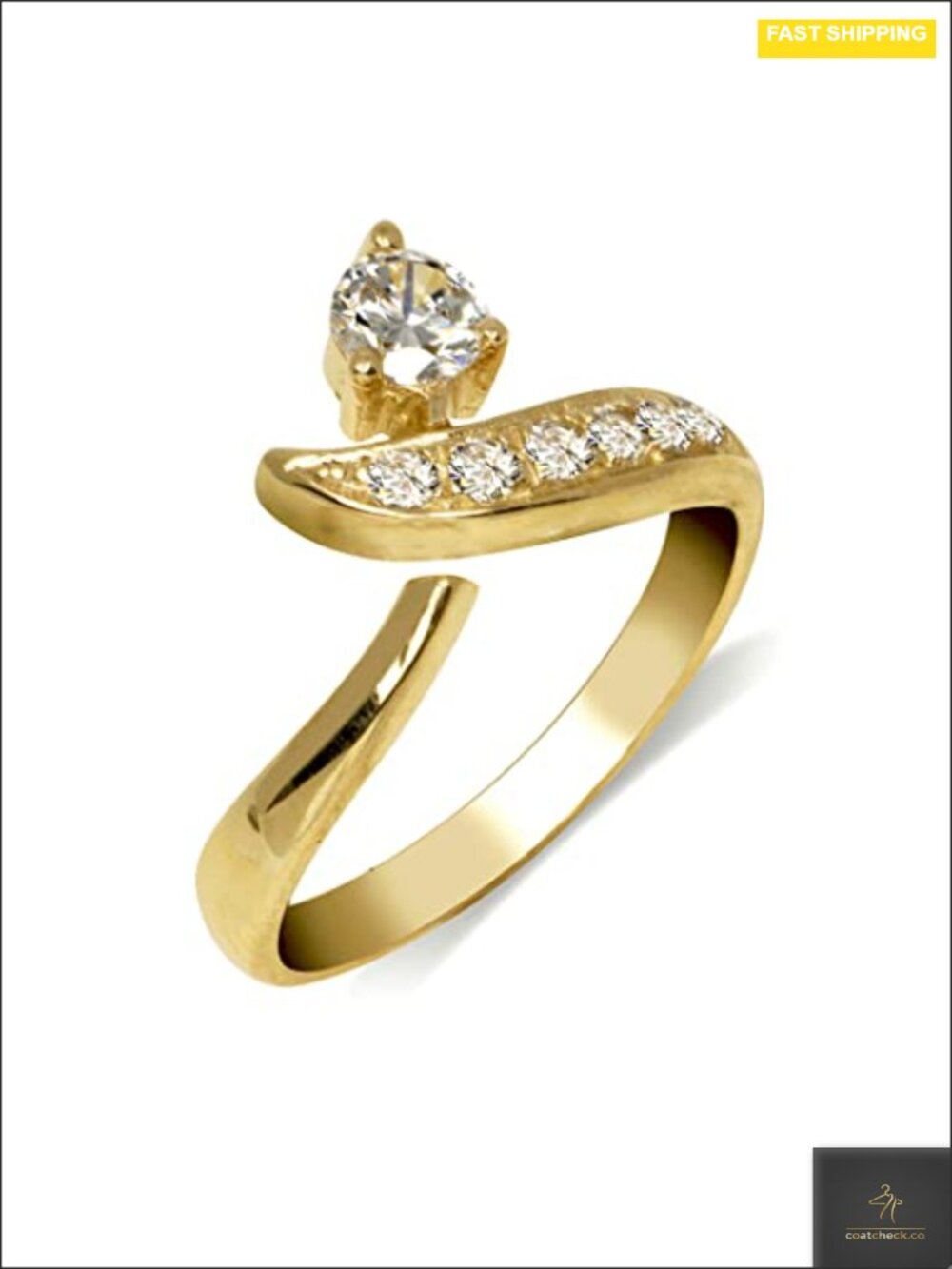 Solid 10K Gold Bypass CZ Toe Ring Adjustable Hypoallergenic Non Tarnish
